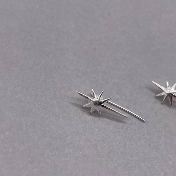 925 Sterling Silver Star Burst Climber Earrings - Picture 5 of 5